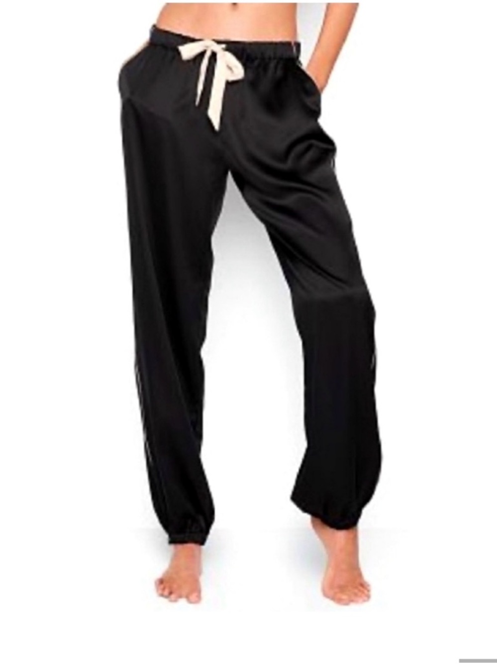 Victoria's Secret Black Satin Pajama Pants with Pin-strip & Heart Cutout